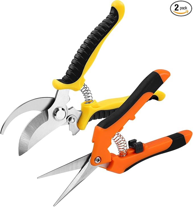 Oligei 2 Pack Stainless Steel Pruning Shears, Garden Shears, Garden Clippers, Gardening Tools Scissors with Soft Grip Handle