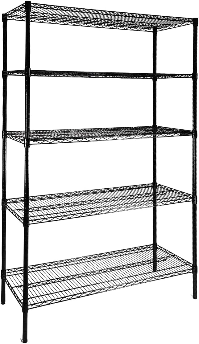 SUNLPH Heavy Duty 5-Tier Wire Shelving Adjustable Shelves Unit Metal Storage Rack Flat for Laundry Kitchen Pantry Garage Closet Organization (Black, 47.1" L x 17.6" W x 72.2" H)