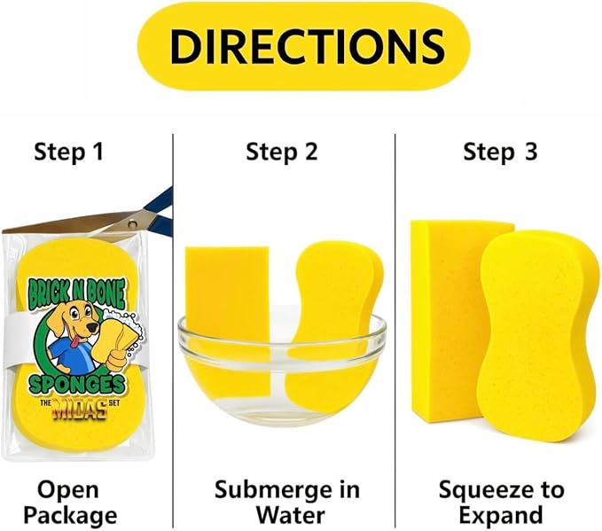 Multi-Purpose Sponges for Cleaning - Yellow 4 Pack, Large Sponges for Car Washing, Tile & Grout, All Purpose Cleaning
