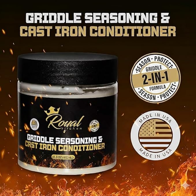 Royal Kitchen Cast Iron & Carbon Steel Seasoning Conditioner 2-IN-1 | Effective For Restoring, Protecting & Conditioning Blackstone Griddle, Cast Iron and Dutch Oven Cookware Food Safe and easy to use conditioner (15.3 Ounce (Pack of 1))