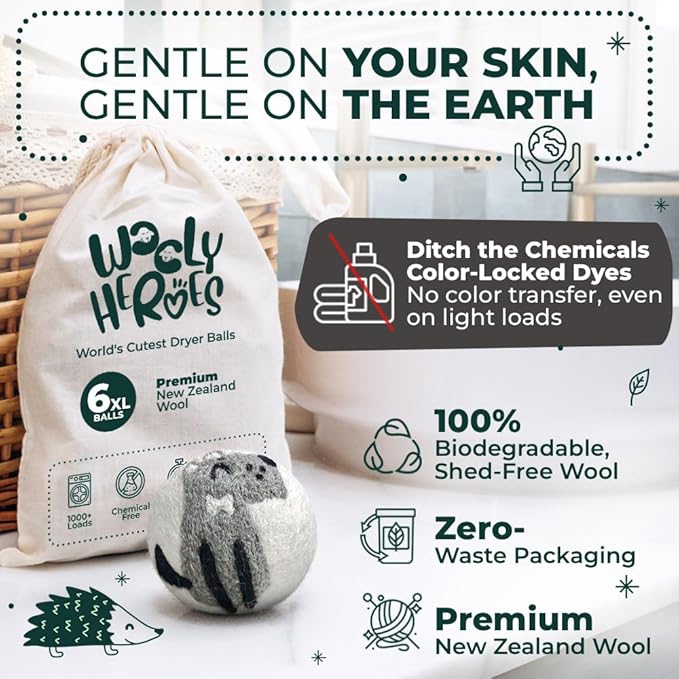 No More Dryer Sheets! XL Wool Dryer Balls 6-Pack, Reusable Laundry Softener & Static Reducer, Eco-Friendly, Long-Lasting, Safe for Sensitive Skin