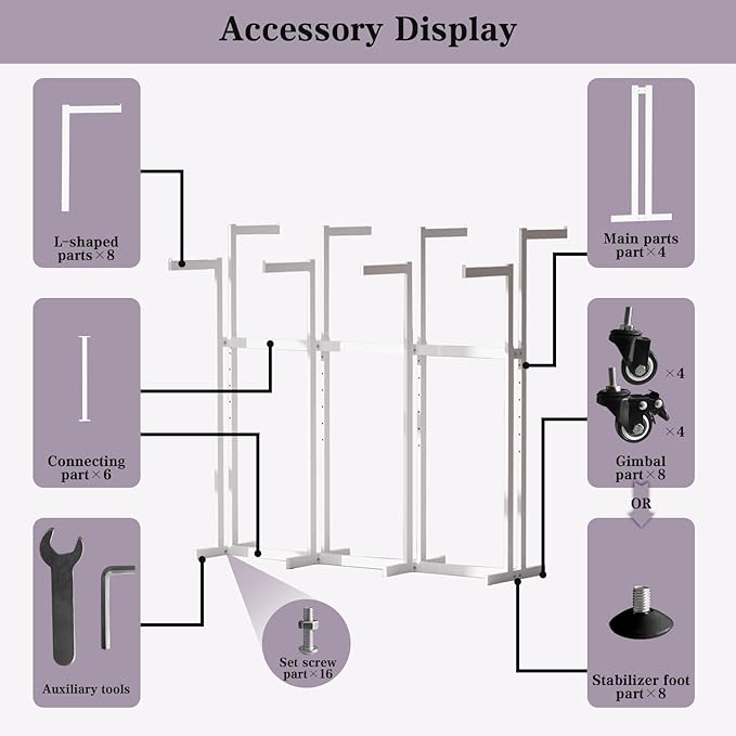 Retail Clothing Rack - for Hanging Clothes - Rolling Metal Garment Racks Heavy Duty, White Commercial Clothing Display Rack Stand with Wheels, Large Sturdy Garmet Racking (8 Arm,White)