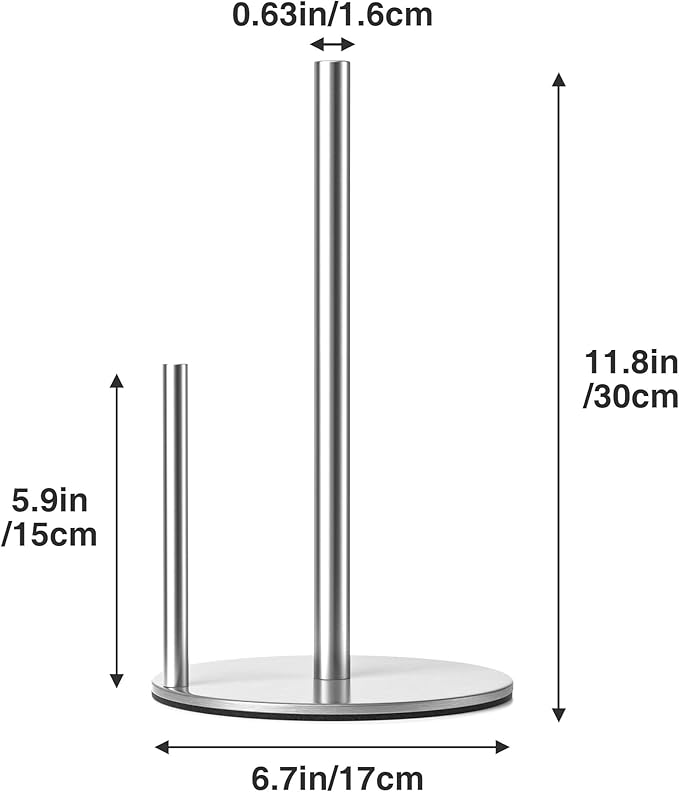 Paper Towel Holder Silver, Premium Stainless Steel Kitchen Roll Dispenser, Countertop Roll Organizer with Weighted Base