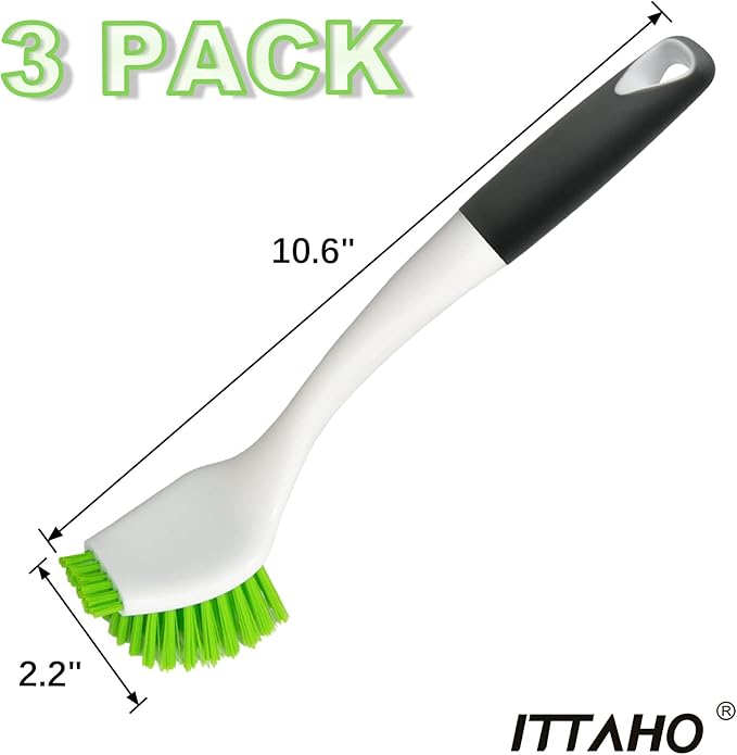 ITTAHO 3 Pack Dish Brush,Dish Scrub Brush, Kitchen Scrub Brush for Cleaning Dishes, Double Sided Bristles Scrubber Cleaner for Dishes,Sink,Pots,Pans,Bathroom Shower,Tile,Tubs