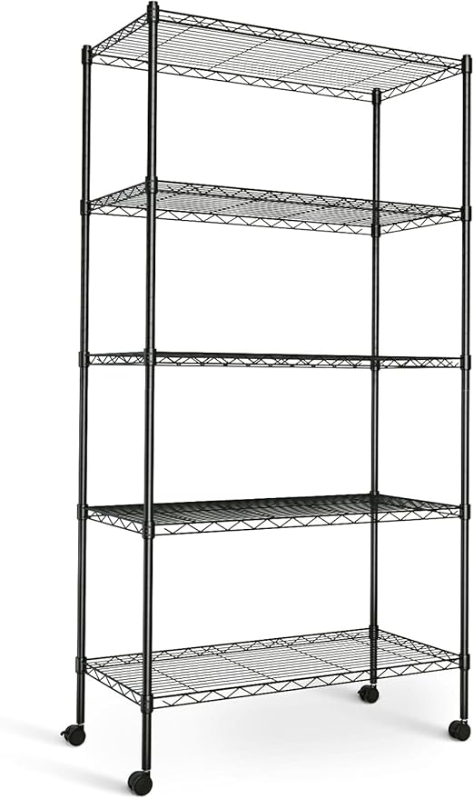 Simple Deluxe 5-Tier Storage Shelves, 29.92" W x 13.78" D x 65 "H Adjustable Heavy Duty Wire Shelving, 1250 Lbs Loading Capacity, Black