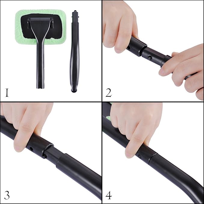 Microfiber Car Windshield Easy Cleaner, Detachable Handle Brush, Cleaning Tool, Come with 2 Pads Washer Towel and 30ml Spray Bottle