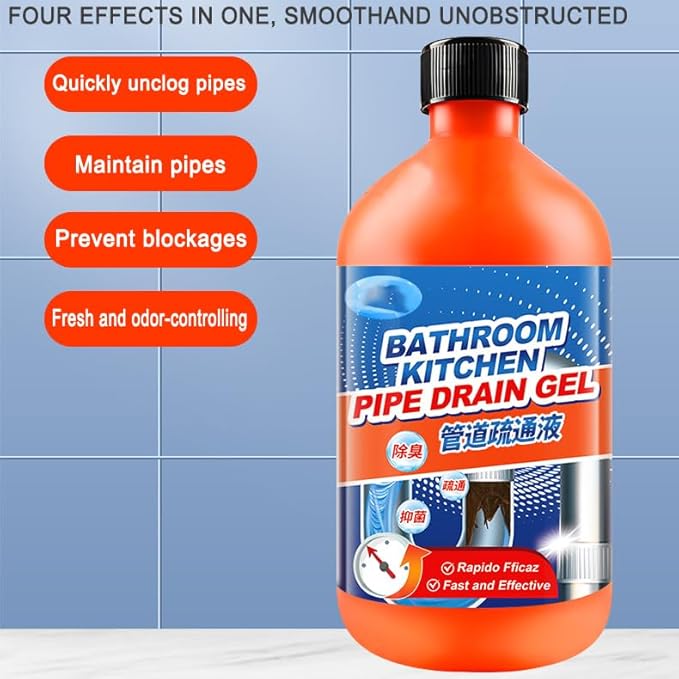 Drain Clog Remover, Professional Strength Liquid Drain Opener and Cleaner, Fast Acting Dissolver for Bathroom, Kitchen and Toilet, 500mL