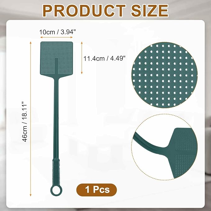 HARFINGTON Fly Swatter 4.5"x3.9" Plastic Manual Heavy Duty Long Handle Fly Swatter for Home Indoor Outdoor, Cyan