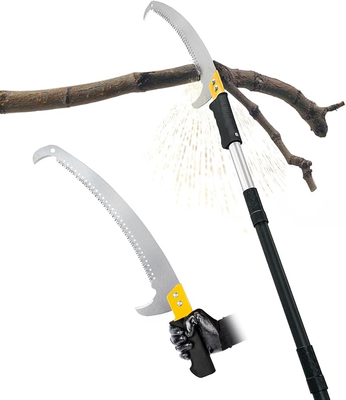 11FT Pole Saw with Adjustable Length for Tree Trimming, Lightweight Manual Pruning Saw with Mn Steel Blade, Long Extension Branch Cutter Pole Pruner for Yard, Garden, Patio and Forestry Use