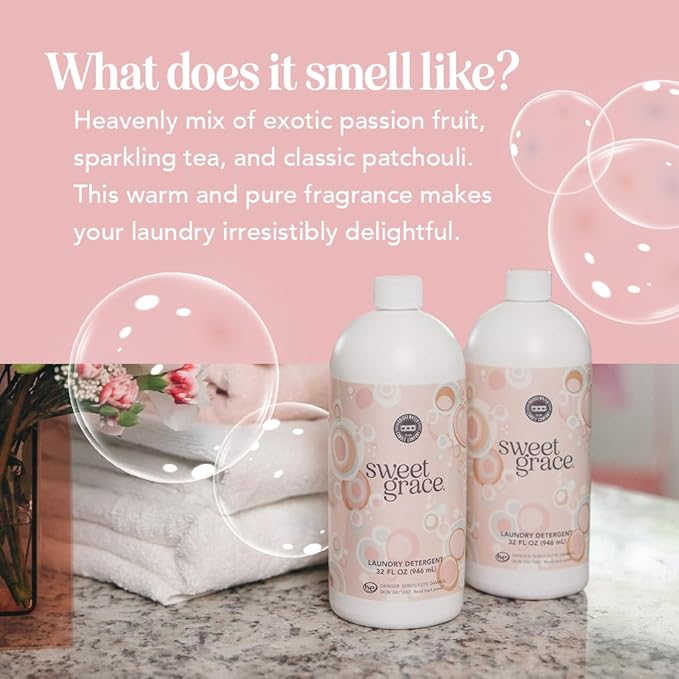 Bridgewater Candle Sweet Grace 32 oz Laundry Detergent Liquid | Highly Scented Luxury Laundry Experience | Deep Cleaning and Powerfully Fragranced