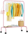 STARLATTA Rolling Clothing Racks for Hanging Clothes, Garment Rack for Clothes to Hang, Metal Portable Wardrobe Rack for Coats, Jackets, Shirts, Dress,Pink