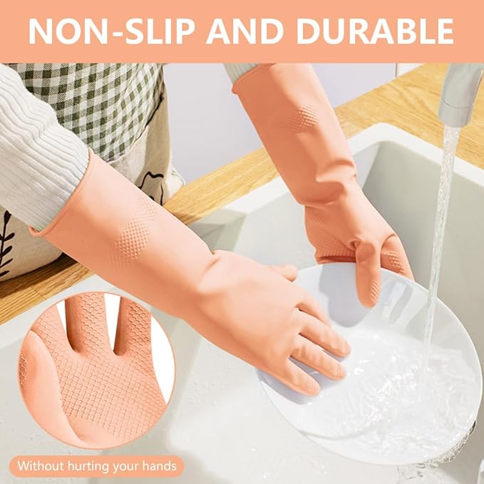 AUAUY Reusable Kitchen Dishwashing Gloves, Rubber Household Cleaning Gloves, Non-Slip Waterproof Dish Glove for Women Men