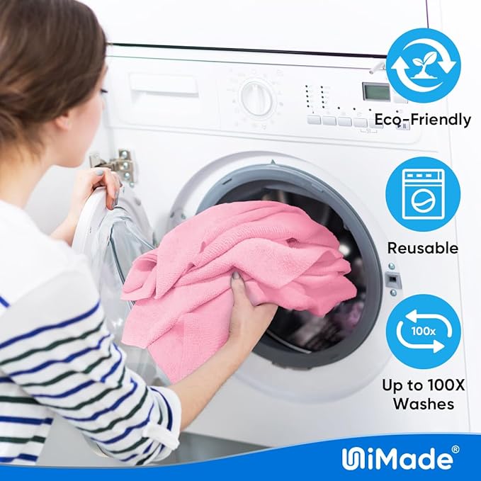 Microfiber Cleaning Cloth, 10 Pack Reusable Microfiber Towels for Cars Lint Free Cleaning Shop Towel Rags for Home Kitchen Automotive Bar Mechanic Restaurant Garage, 11.5"x 11.5", Pink