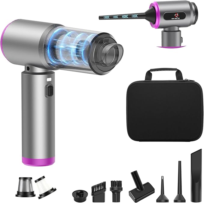 Mini Vacuum Cleaner, 2 in 1 25000PA Brushless Car Vacuum &250000RPM Air Duster 9000mAh Battery Air Blower Wireless Handheld Vacuum for Car,Office and Home