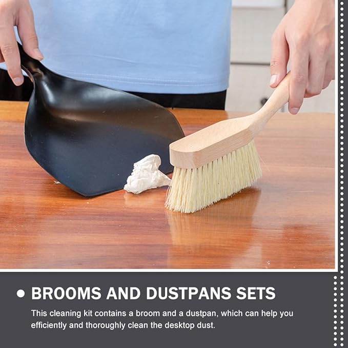 Mini Broom and Dustpan Set with Handle, Handheld Household Cleaning Accessory for Desktop and Office, 2pcs Portable Sweeping Tool for Small Debris Removal
