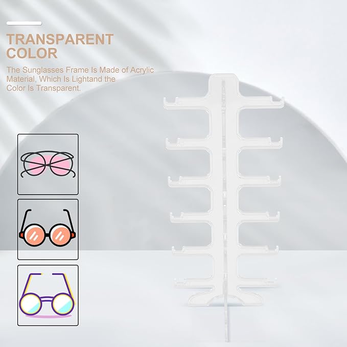 GARVALON Multi-Tier Glasses Display Stand 6-Layer Sunglasses Organizer Rack Plastic Eyewear Holder for Home Storage and Eyeglass Display