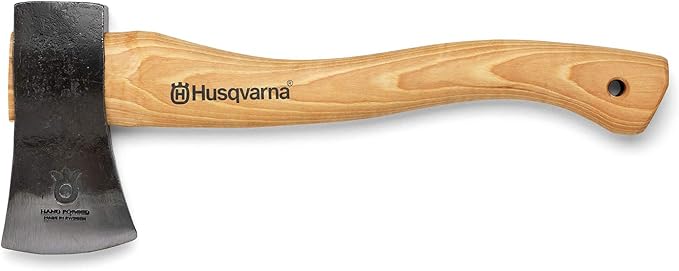 Husqvarna Hatchet, Small Axe with Leather Sheath and Hickory Handle, Ideal Small Hatchet Axe for Camping Gear and Gardening Tools
