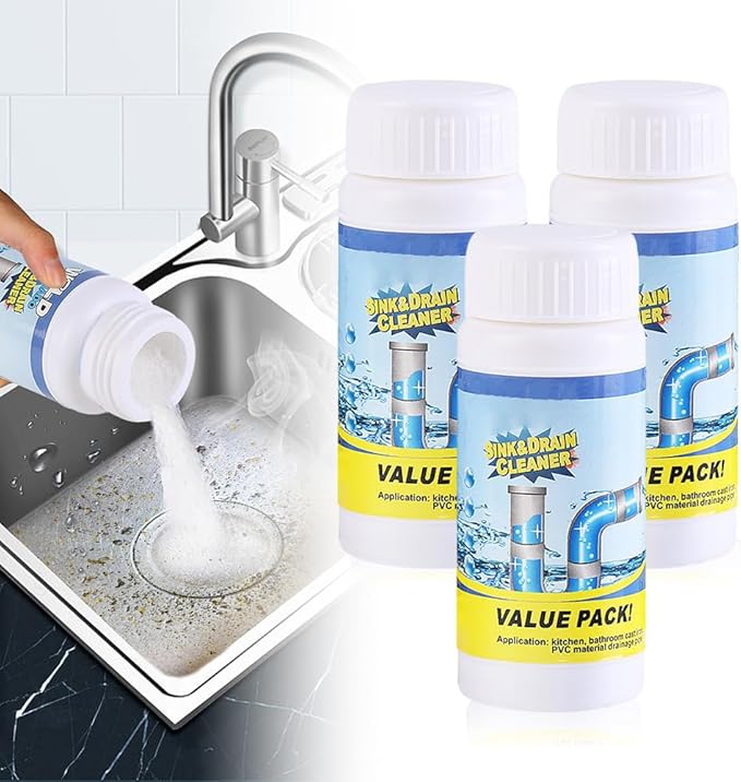 2026 Upgraded Sink Drain Cleaner, Multi-functional Sink and Drain Cleaner Powder Cleaning, Drains Foam Cleaner, Powerful Pipe Dredging Agent for Home Kitchen Toilet (3Pcs)