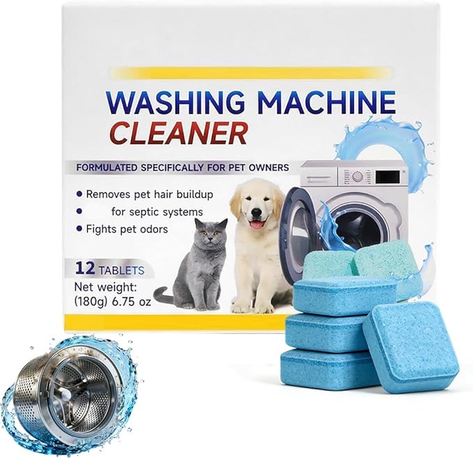 Washing Machine Cleaner Tablets, 2026 Upgraded Washer Machine Cleaner Tablets for Pet Owners, Deep Cleaning Pet Hair Remover for Front Loader, Top Load, HE Washer Tub (12 Pack)