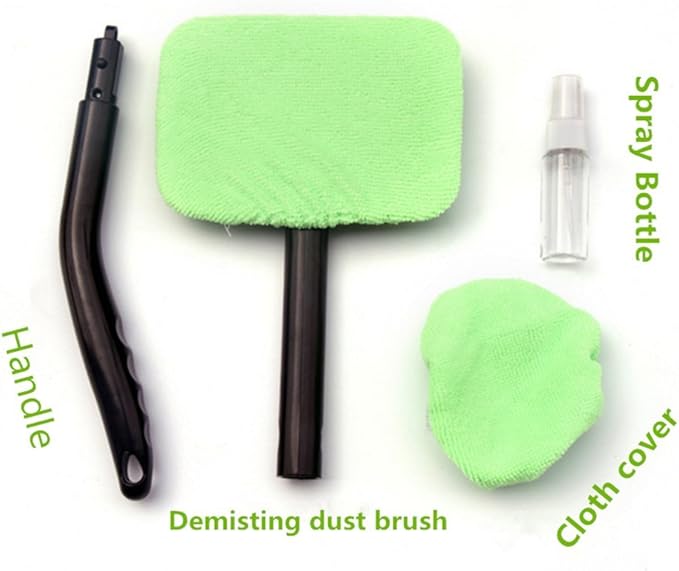 Microfiber Car Windshield Easy Cleaner, Detachable Handle Brush, Cleaning Tool, Come with 2 Pads Washer Towel and 30ml Spray Bottle