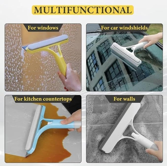 3 in 1 Spray Window Squeegee Cleaner Scraper, Window Squeegee Cleaner Tool with Spray Bottle for Shower Glass, Mirrors, Car, Home Window Cleaner Tool (White)