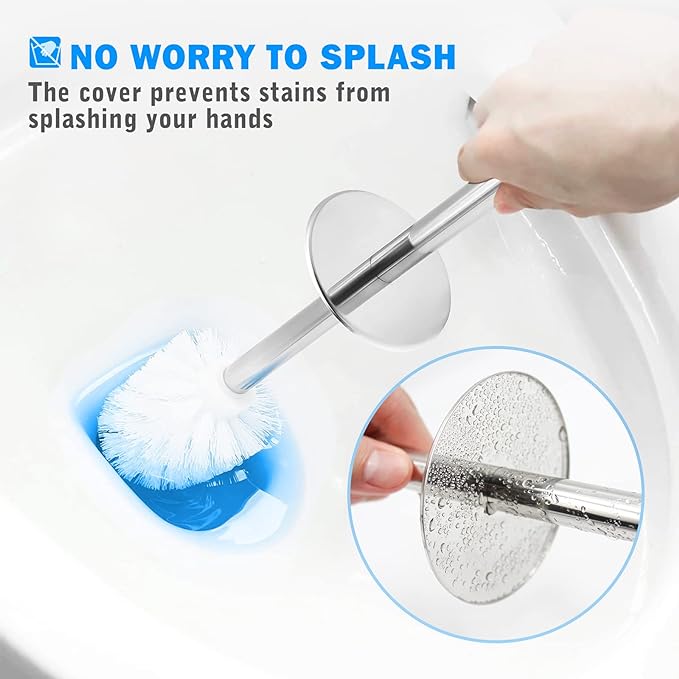 Toilet Brush and Holder, 2 Pack Toilet Brush with 304 Stainless Steel Long Handle, Toilet Bowl Brush for Bathroom Toilet-Ergonomic, Elegant,Durable (White)
