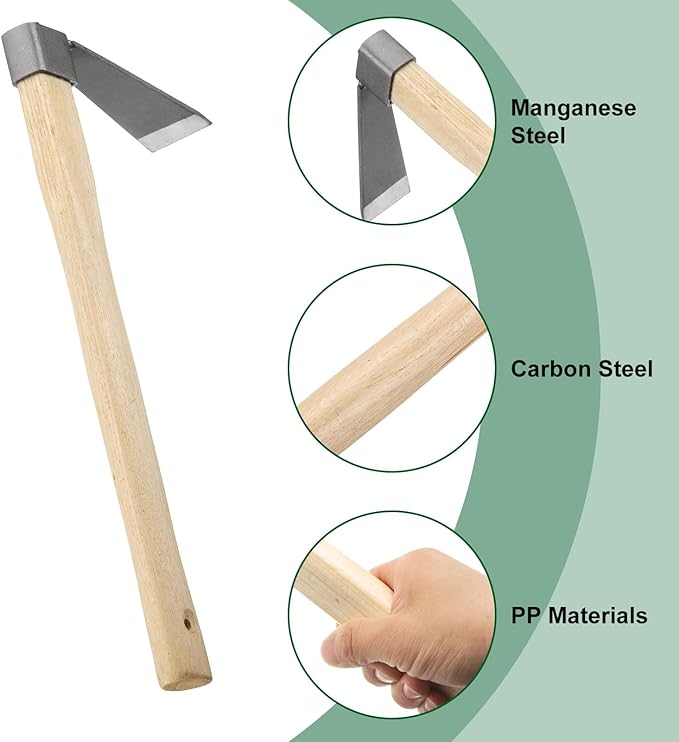 HARFINGTON Garden Hoe 15" x 4.33" Steel Hoe Garden Tool Anti-Rust with Non-Slip Wooden Handle Edger Weeder Shovel for Backyard Loosening Farm Planting Weeding