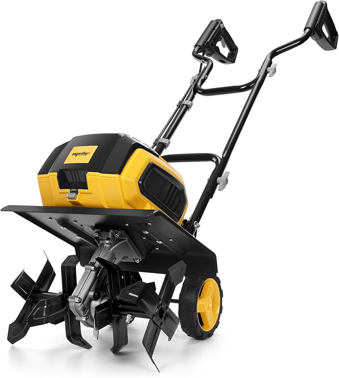 Mellif 40V Cordless Garden Tiller/Cultivator Compatible with Dewalt 20v Max Battery (Tool Bare) 14.2'' Width 8.7'' Depth 16 Steel Tines, Electric Rototiller Brushless Foldable with Adjustable Wheels