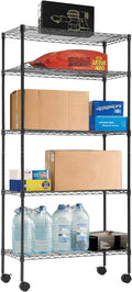 BestOffice 14"x30"x60" Commercial Storage Shelves Heavy Duty Shelving 5 Tier Layer Wire Shelving Unit with Wheels Metal Wire Shelf Standing Garage Shelves Storage Rack,Adjustable NSF Certified(Black)