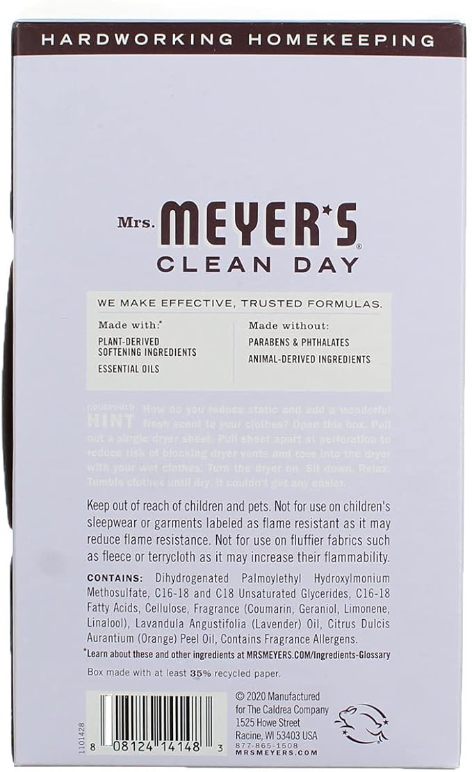 Mrs Meyer's Clean Day Dryer Sheet, 80 Count
