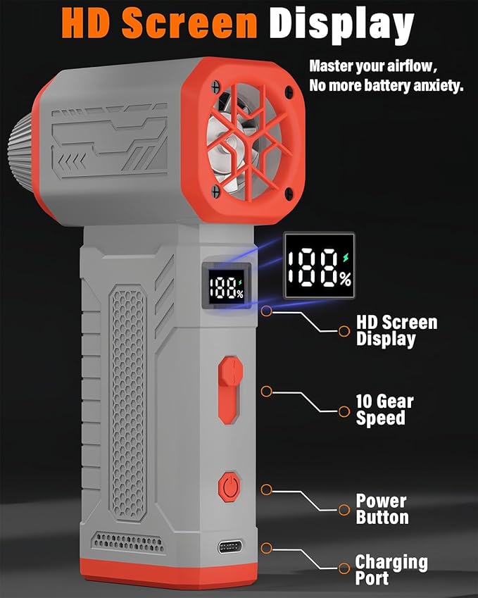 Compressed Air Duster, 130K RPM Powerful Cordless Mini Blower with Display, 10-Gear Adjustable Car Vacuum with Fast Charging, Rechargeable Handheld Vacuum for Home, Outdoor and Car (Gray, 2-in-1)