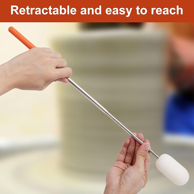2pcs Telescoping Sponge Stick for Pottery, Retractable Ceramic Mud Tools Clay Sponge on a Stick with Handle for Cleanup Excess Water from Tall or Narrow Pottery(Middle,Extend up to 27.95in)