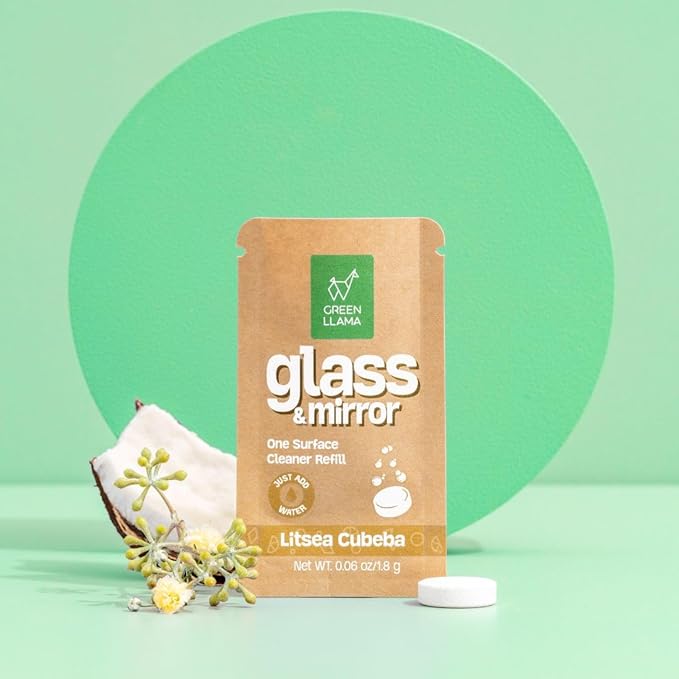 Green Llama Window and Glass Refill 3-Pack - Certified Compostable Packaging, Natural Cleaning Solution for Windows and Glass - Eco-Friendly and Sustainable