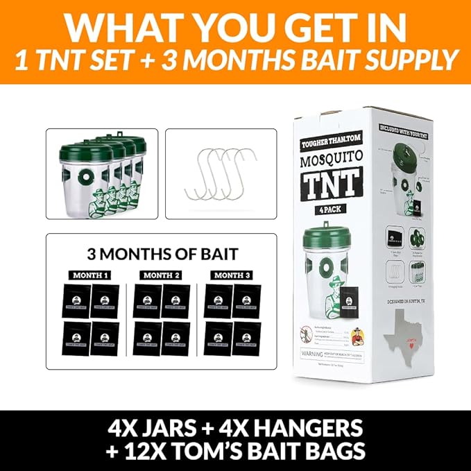 Tougher Than Tom Mosquito TNT 2.0 Mosquito 12 Bait Bags, Outdoor Insect Control, Easy Setup, Family & Pet Friendly, Ideal for Backyards, Camping, Gardens, BBQs, Picnics & More
