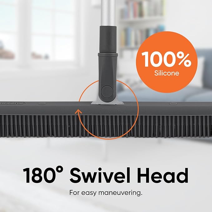 Superio 16"" Slim Silicone Salon Broom - Carpet Rake for Liquid, Human Hair, and Pet Hair, and Fur Space Saving and Easy to Wash, 12811274