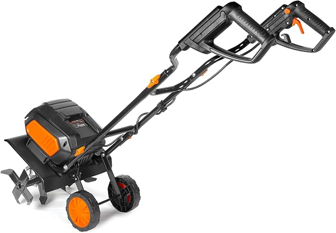 Wen 20V Max Cordless 14-Inch Brushless Electric Tiller with Two 4.0 Ah Batteries and Dual-Port Charger (20724)