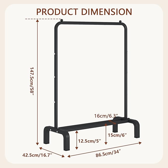 JIUYOTREE Standard Clothes Clothing Garment Rack with Storage Shelves Clothes Organizer for Hanging Clothes Coat Jacket Shirt Sweater Jeans Black