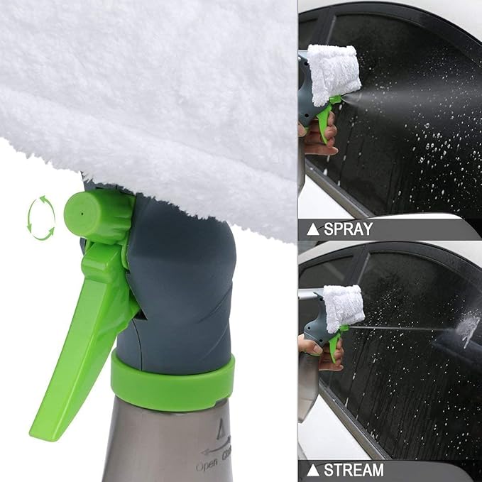 3 in 1 Window Cleaner Squeegee,Microfiber Window Washer,Glass Cleaning Tool Wiper with Spray Bottle for Home Window, Car Window
