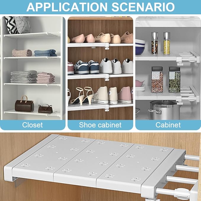 iayokocc Expandable Closet Tension Shelf Rod, Adjustable Metal Storage Rack,DIY Organizer Divider Separator for Cabinet Wardrobe Cupboard Kitchen Bathroom(Size:38-60cm)