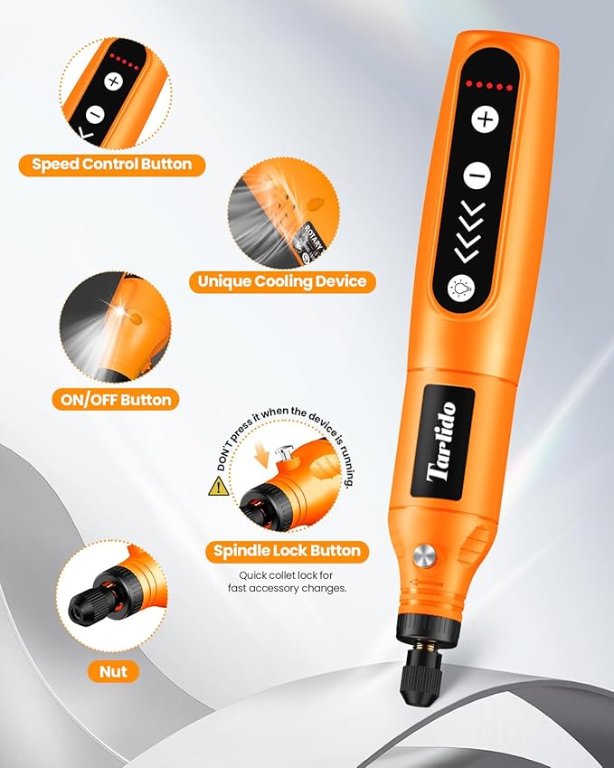 Cordless Rotary Tool Kit, 3.7V 2.0Ah Rechargeable Battery, 18000RPM 5-Speed Multi Power Carving Tools, 31Pcs Accessories, Engraving, Sanding, Grinding, Polishing, Carving, Etching, DIY-Orange