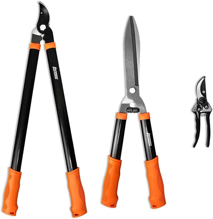 Coarbor 3 Piece Garden Tools Hedge Shear Trimmer Bypass Lopper Pruning Shears Ideal for Tree Branches Pruning Sharp Shrubs and Other Yard Work