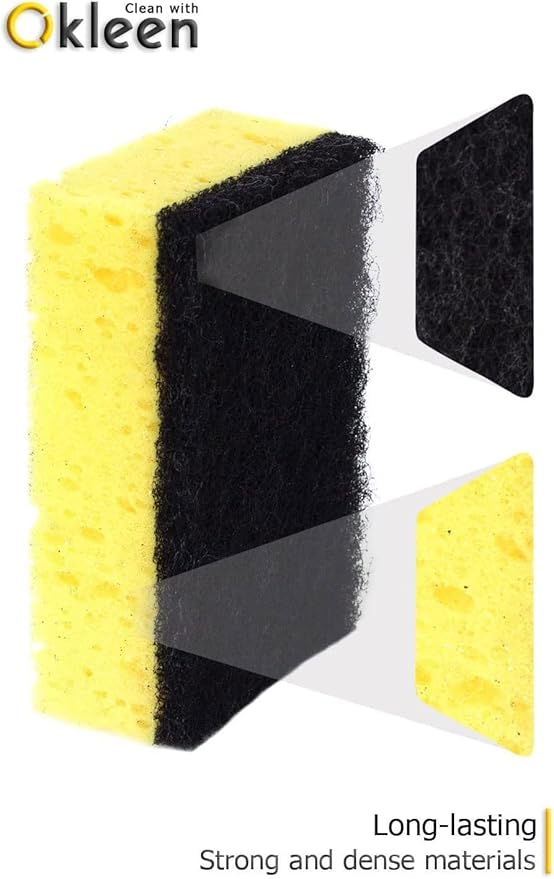 Yellow Multi Use Scrub Sponge. Made in Europe. 9 Pack, 4.3x2.8x1.4 inches. Odorless Heavy Duty and Non Scratch Fiber. Durable and Delicate Scrubber for Hard Dirty Surfaces in Daily Cleaning