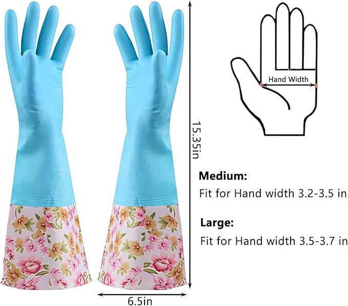 KINGFINGER Rubber Latex-Free Dishwashing Gloves for Household Cleaning, Waterproof, 2-Pair Large with Long Cuff & Flock Lining
