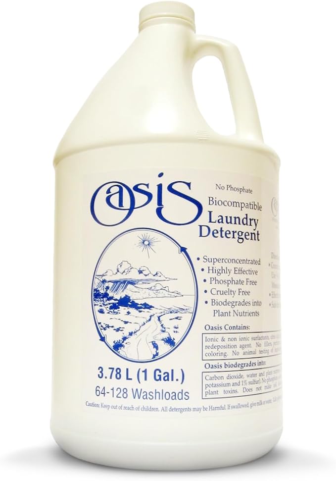 Oasis Biocompatible Laundry Detergent Liquid - Reuse Greywater for Plants - Clean, Safe, Concentrated & Effective, Grey Water Friendly, Sodium-Free, Biodegrades Into Plant Nutrients - HE 128 Loads