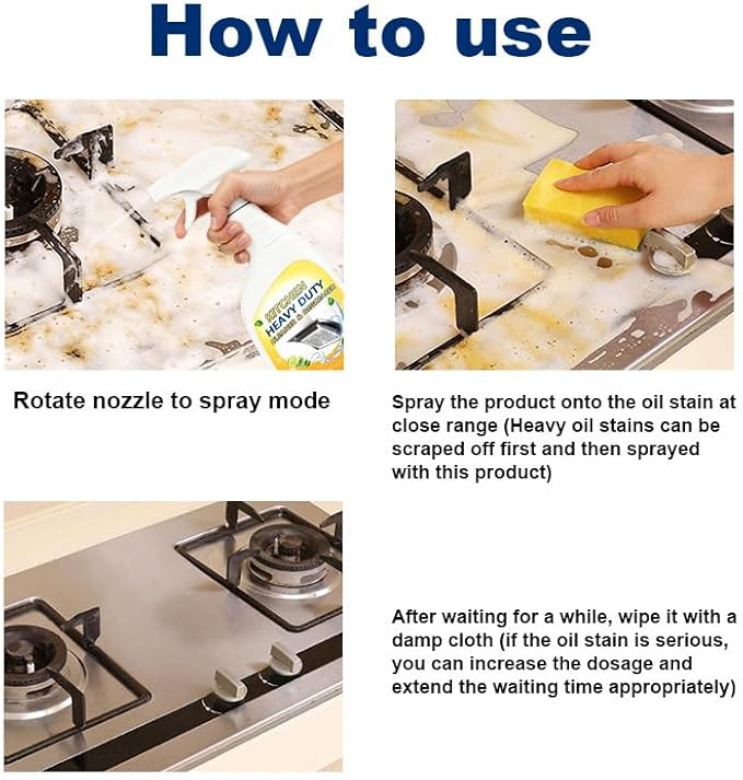 Clean Up Kitchen Oil Stains Spray, Heavy Duty Kitchen Cleaner for Tough Grease - Foaming Degreaser Spray for Stovetops, Ovens & Appliances, No-Scratch Formula, Multi-Surface Use (16.9 Fl Oz)