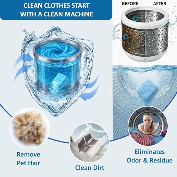 Citrus Washer Cleaner Tablets 12 Count – Septic Safe Washing Machine Cleaner & Odor Eliminator – Deep Cleaning Descaler for HE Front & Top Load Washers – Laundry Tub & Drum Cleaner