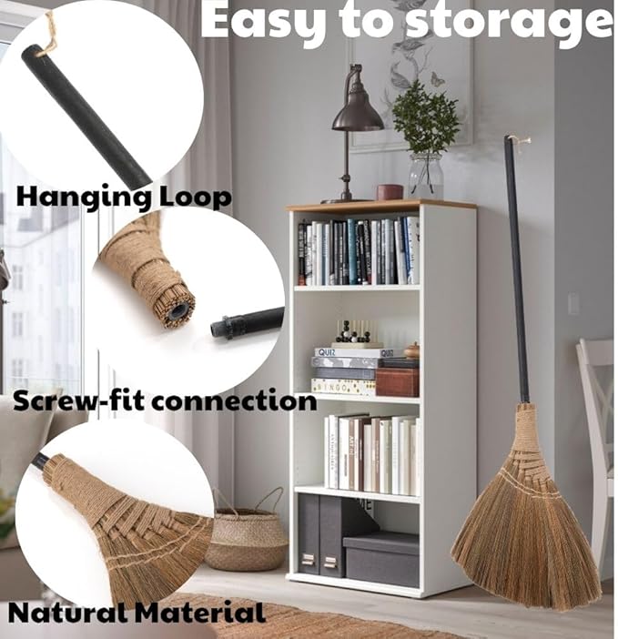 Natural Whisk Broom – Vietnamese Straw Soft Broom for Indoor-Outdoor Cleaning, Yard, Sofa, Car Hood, Decoration, 51.57-Inch Long