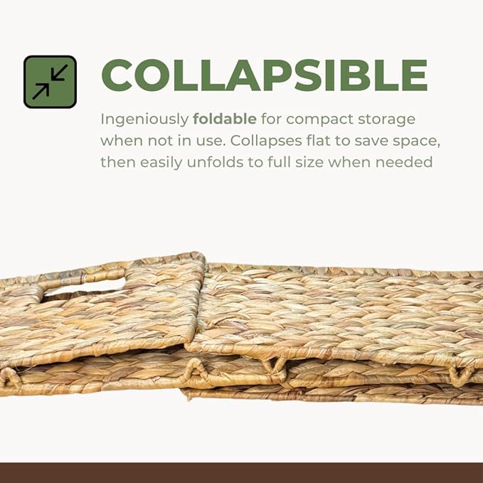 Wicker Basket For Shelves, Baskets for Organizing, Woven Storage Basket Built-in Handles for pantry, shelves, kitchen (Medium 2-Pack, Natural Water Hyacinth)