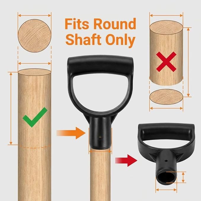 QWORK Shovel Grip Handle, 1-1/8" Inside Diameter PVC D-Shaped Grip Shovel Handle Replacement for Digging Raking Tools