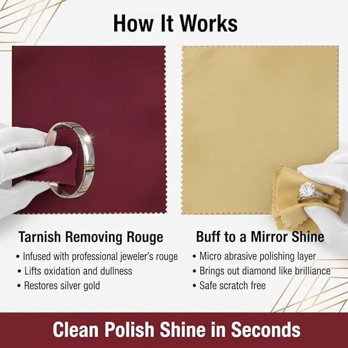 Cadie Silver Polishing Rouge Cloth - 100% Treated Reusable Cotton Jewelry Cleaning Cloth for Silver, Gold, Platinum & Silverware - Restore Shine, Remove Tarnish, 10 x 12 Inches, 1 Pack